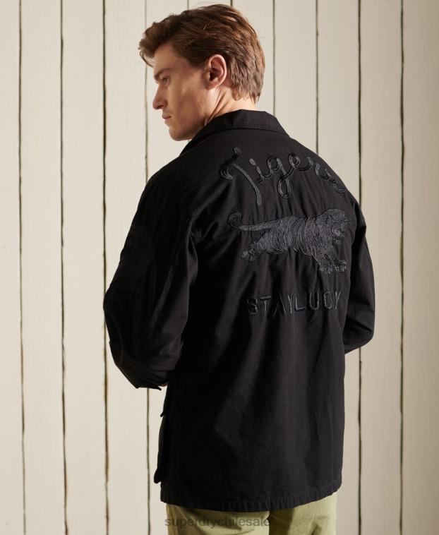 hombres Superdry negro chaqueta de combate tropical año nuevo chino 2R68Z4484