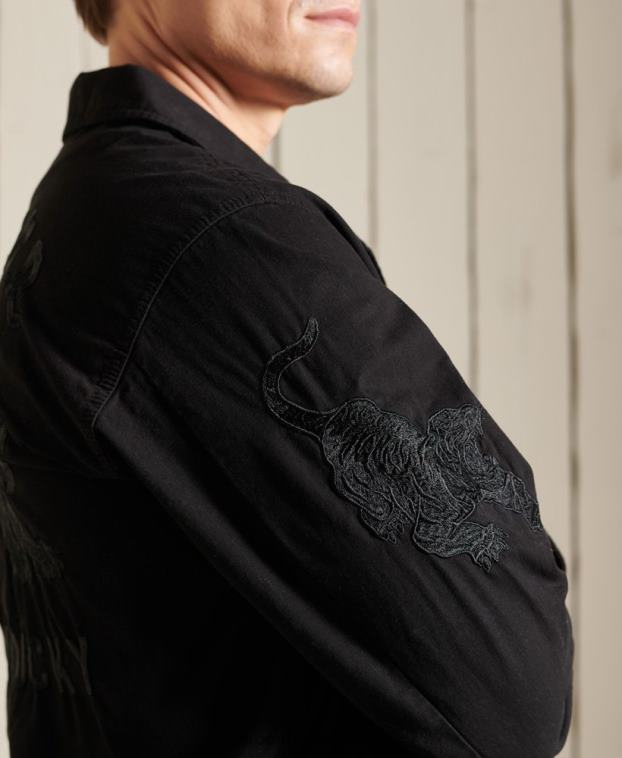 hombres Superdry negro chaqueta de combate tropical año nuevo chino 2R68Z4484