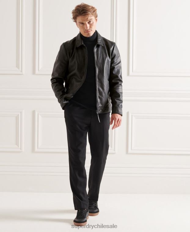 hombres Superdry negro chaqueta de cuero de entrenador de estudios 2R68Z4781