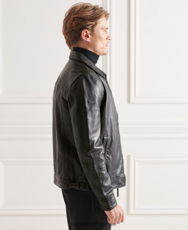 hombres Superdry negro chaqueta de cuero de entrenador de estudios 2R68Z4781