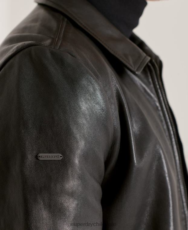 hombres Superdry negro chaqueta de cuero de entrenador de estudios 2R68Z4781