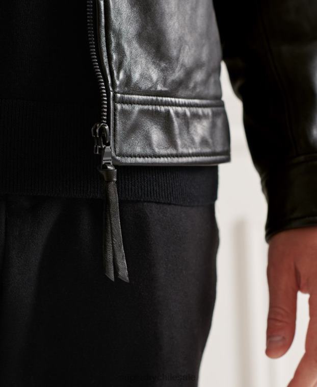 hombres Superdry negro chaqueta de cuero de entrenador de estudios 2R68Z4781