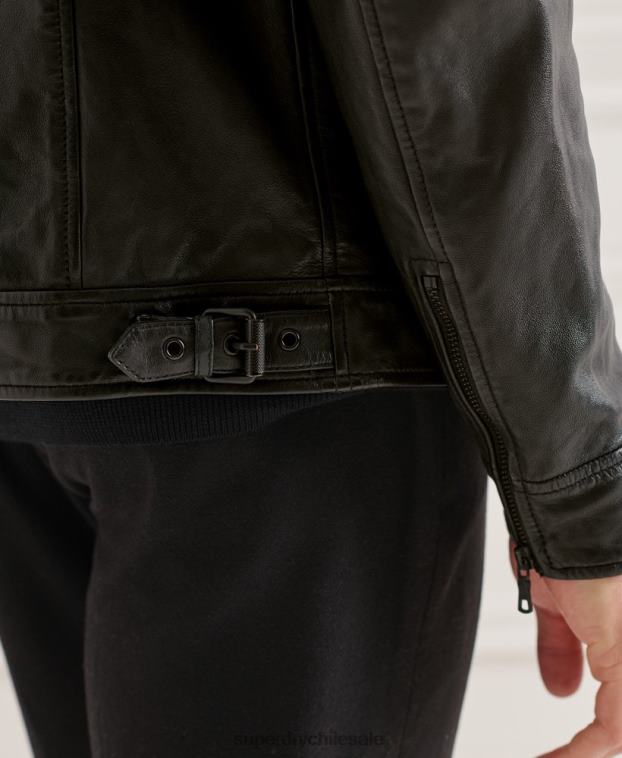 hombres Superdry negro chaqueta de cuero de entrenador de estudios 2R68Z4781