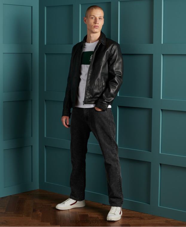 hombres Superdry negro chaqueta de cuero ligera curtis 2R68Z4608