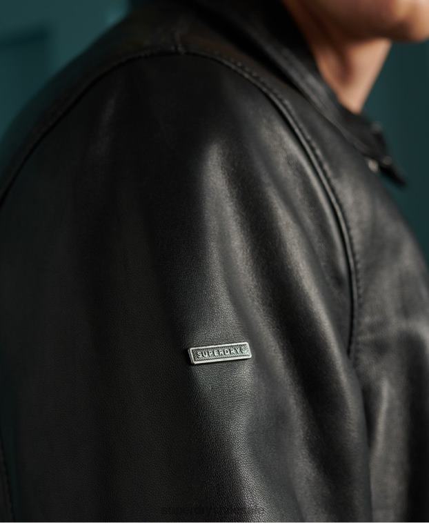 hombres Superdry negro chaqueta de cuero ligera curtis 2R68Z4608