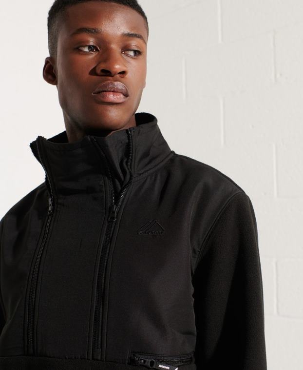 hombres Superdry negro chaqueta de deporte de montaña con media cremallera 2R68Z5132