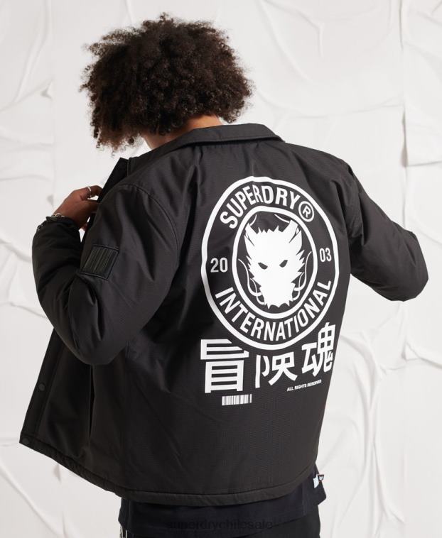 hombres Superdry negro chaqueta de entrenador de la oposición 2R68Z1189