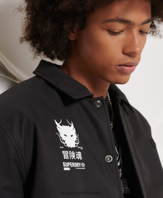 hombres Superdry negro chaqueta de entrenador de la oposición 2R68Z1189