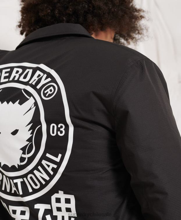 hombres Superdry negro chaqueta de entrenador de la oposición 2R68Z1189