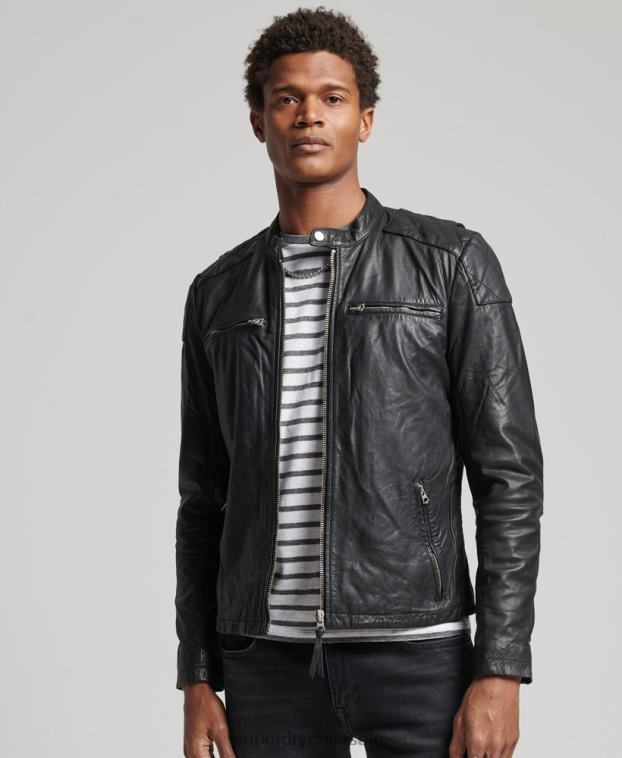 hombres Superdry negro chaqueta de motociclista 2R68Z4436