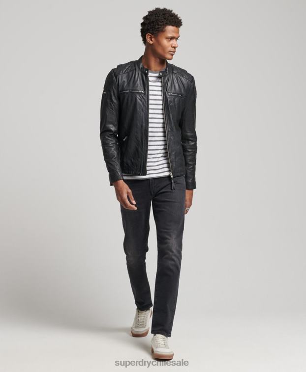 hombres Superdry negro chaqueta de motociclista 2R68Z4436