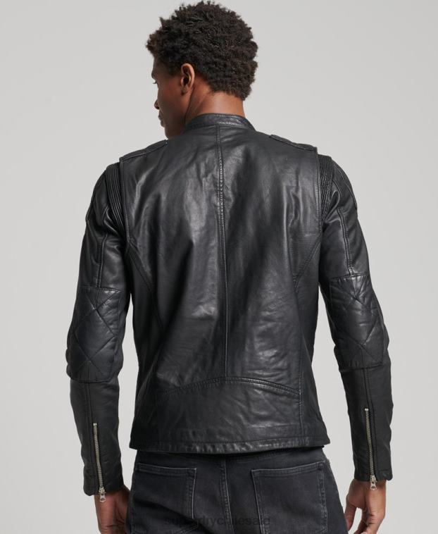 hombres Superdry negro chaqueta de motociclista 2R68Z4436