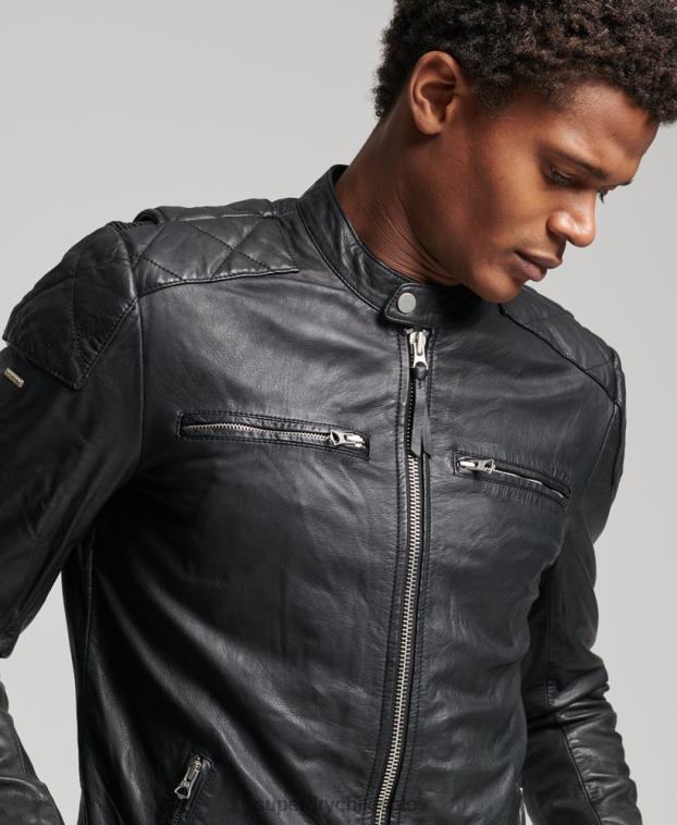 hombres Superdry negro chaqueta de motociclista 2R68Z4436