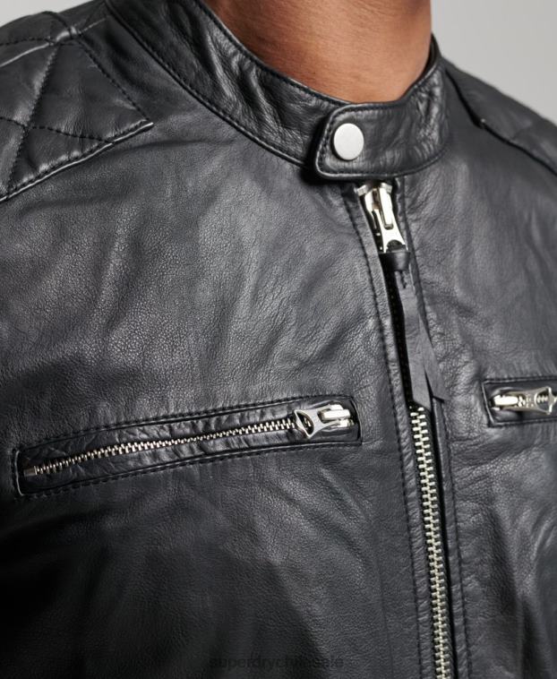 hombres Superdry negro chaqueta de motociclista 2R68Z4436