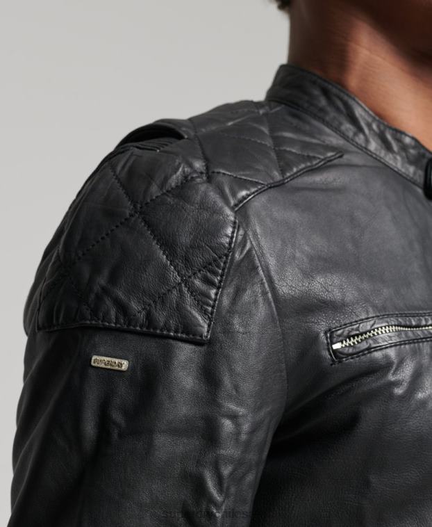 hombres Superdry negro chaqueta de motociclista 2R68Z4436