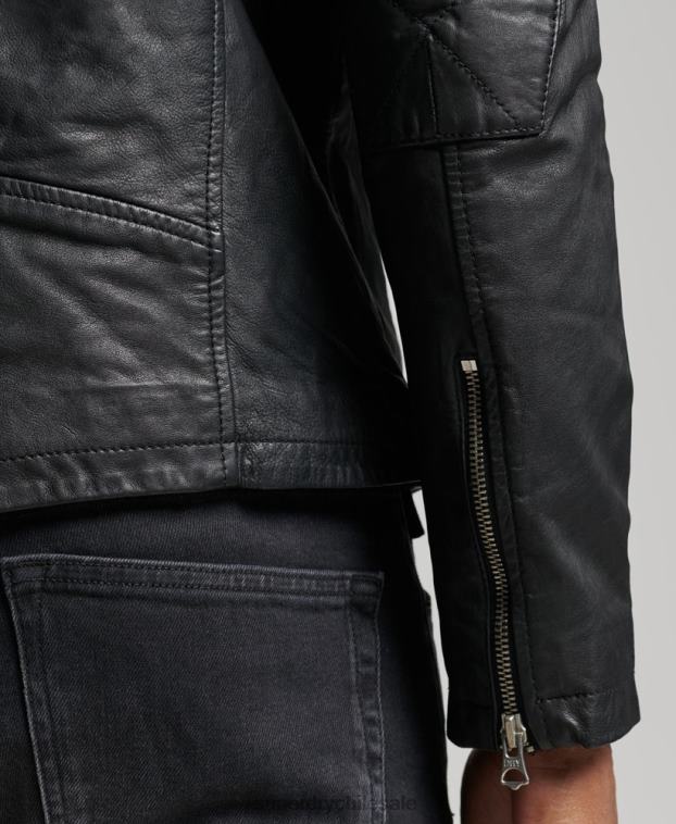 hombres Superdry negro chaqueta de motociclista 2R68Z4436