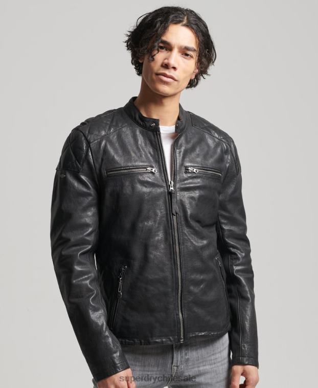 hombres Superdry negro chaqueta de motociclista 2R68Z4776