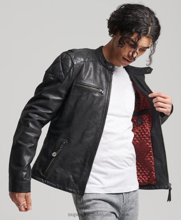 hombres Superdry negro chaqueta de motociclista 2R68Z4776