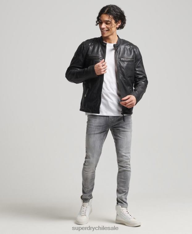 hombres Superdry negro chaqueta de motociclista 2R68Z4776