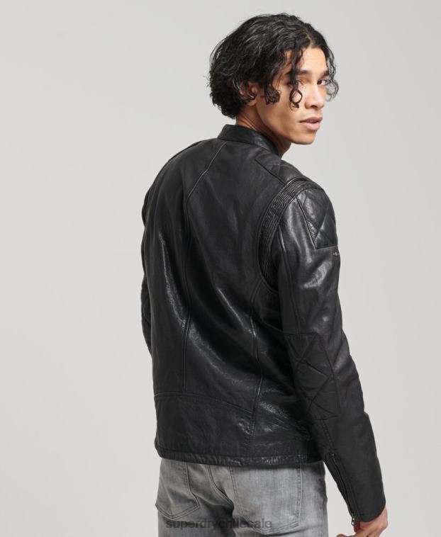 hombres Superdry negro chaqueta de motociclista 2R68Z4776