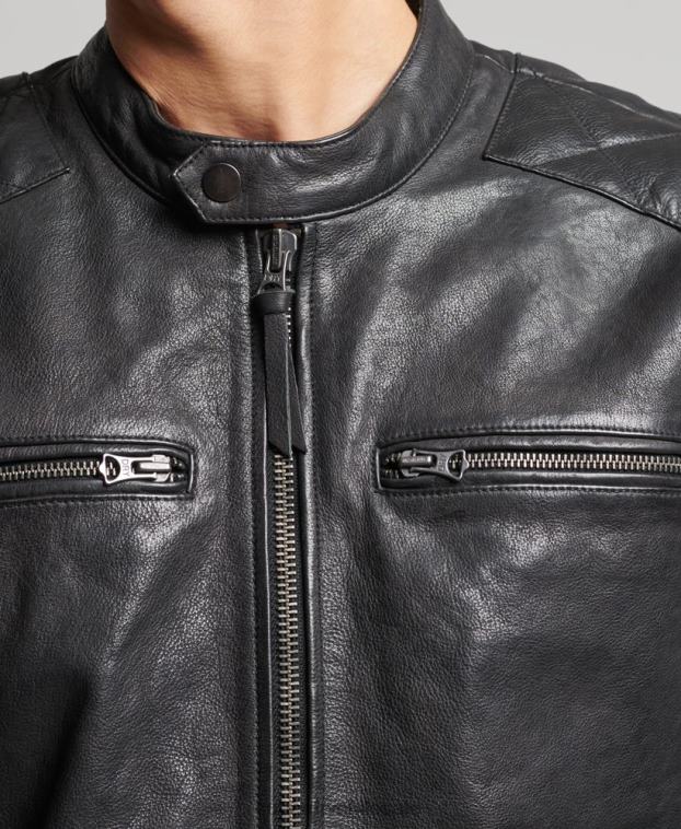 hombres Superdry negro chaqueta de motociclista 2R68Z4776