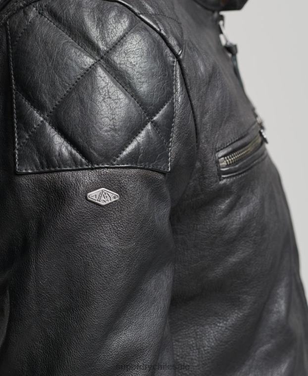 hombres Superdry negro chaqueta de motociclista 2R68Z4776