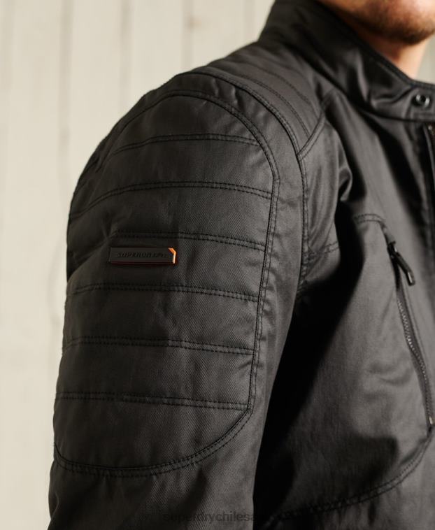 hombres Superdry negro chaqueta de motorista de carbono 2R68Z4688