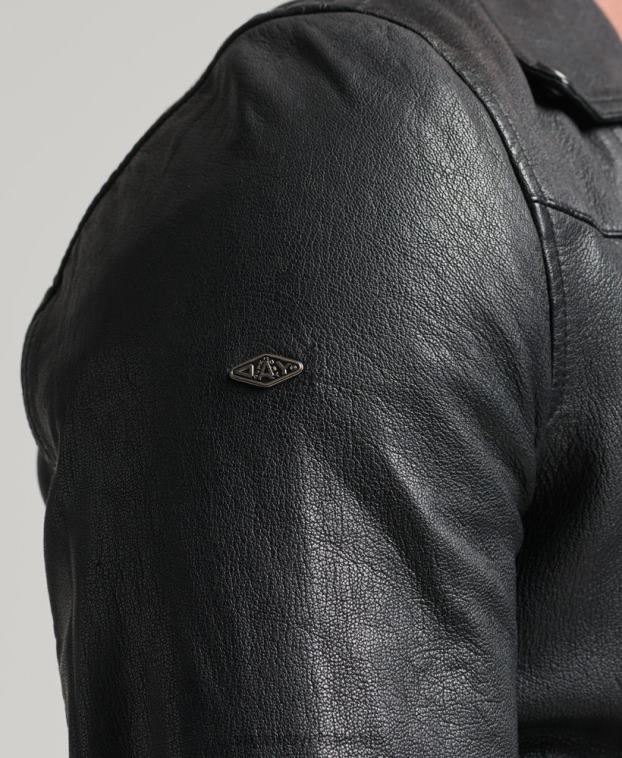 hombres Superdry negro chaqueta de motorista de cuero 2R68Z953
