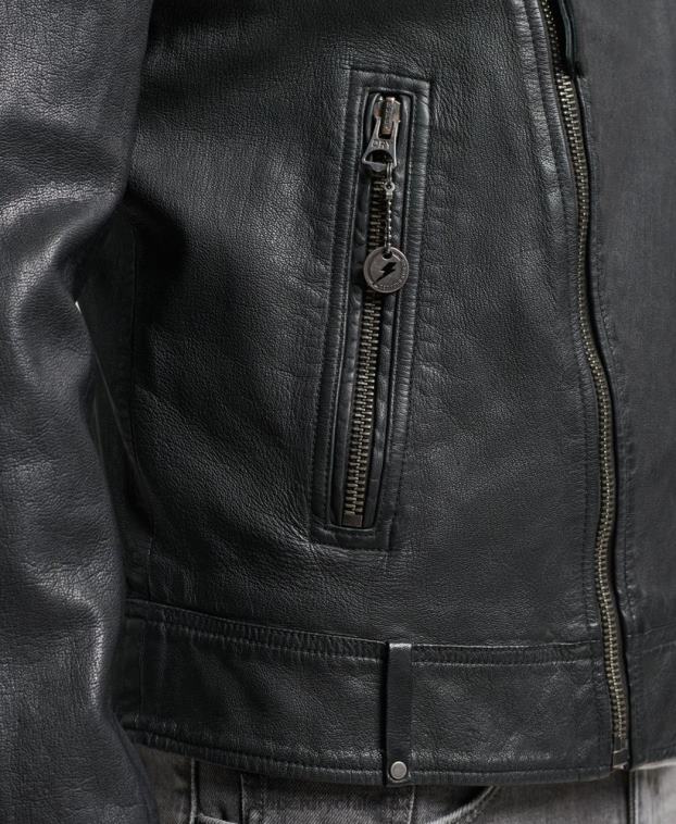 hombres Superdry negro chaqueta de motorista de cuero 2R68Z953