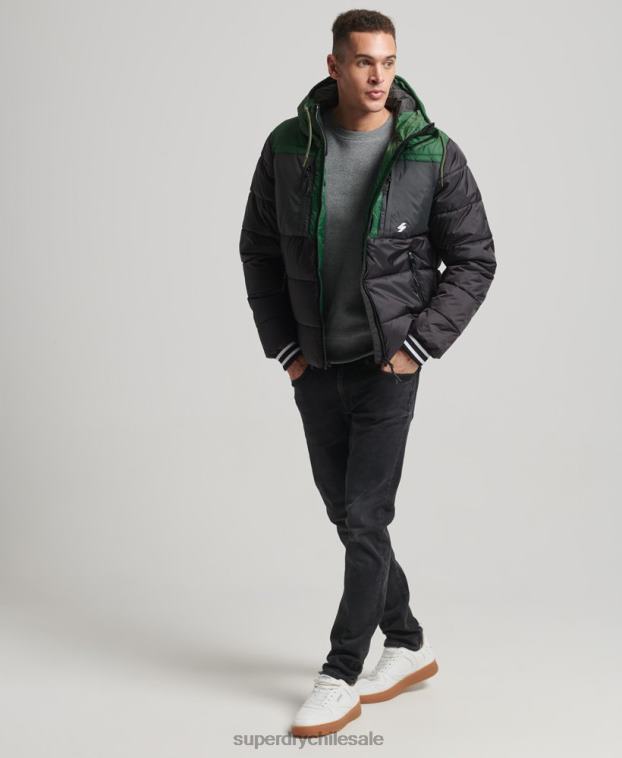 hombres Superdry negro chaqueta deportiva acolchada color block 2R68Z4597