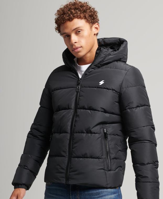 hombres Superdry negro chaqueta deportiva acolchada con capucha 2R68Z1051