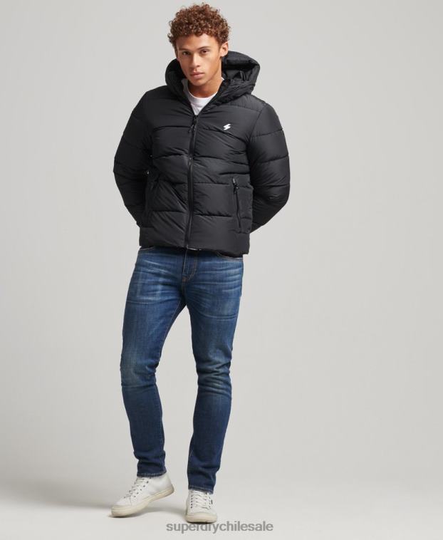 hombres Superdry negro chaqueta deportiva acolchada con capucha 2R68Z1051