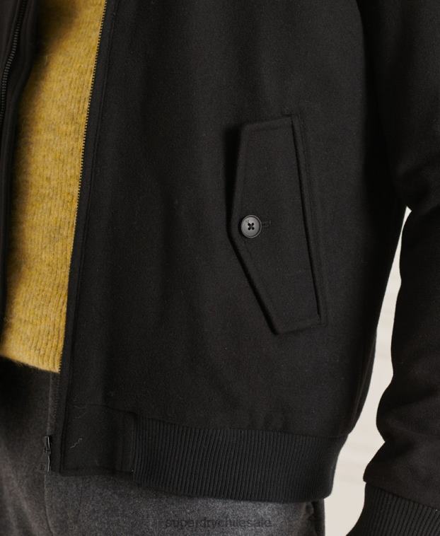 hombres Superdry negro chaqueta harrington de lana studios 2R68Z4672