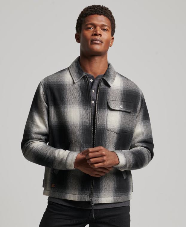 hombres Superdry negro chaqueta harrington de lana vintage 2R68Z4594