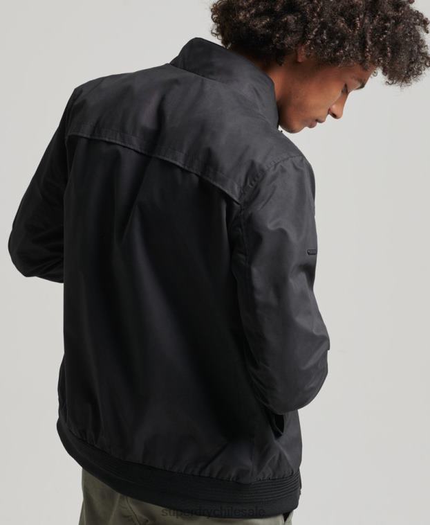 hombres Superdry negro chaqueta harrington icónica 2R68Z4611