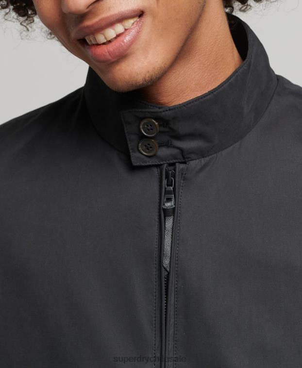 hombres Superdry negro chaqueta harrington icónica 2R68Z4611