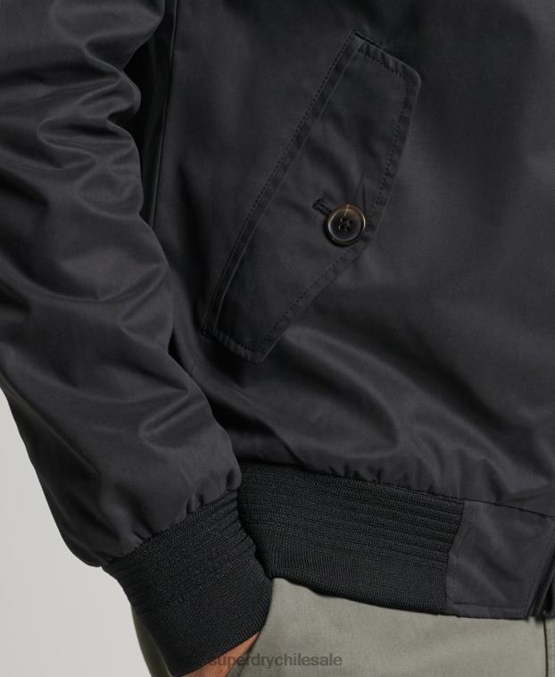 hombres Superdry negro chaqueta harrington icónica 2R68Z4611