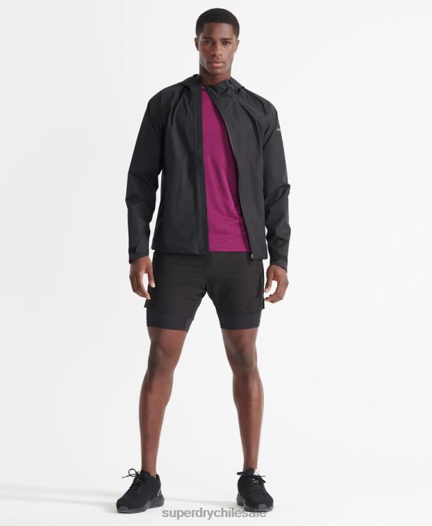hombres Superdry negro chaqueta impermeable asimétrica de entrenamiento 2R68Z4787