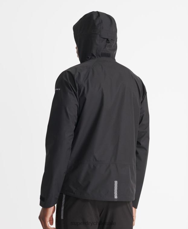 hombres Superdry negro chaqueta impermeable asimétrica de entrenamiento 2R68Z4787