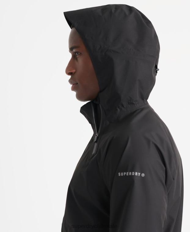 hombres Superdry negro chaqueta impermeable asimétrica de entrenamiento 2R68Z4787