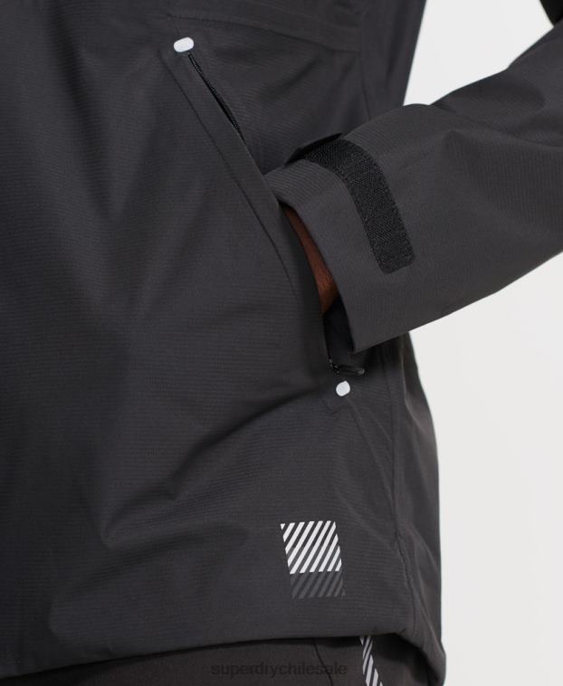 hombres Superdry negro chaqueta impermeable asimétrica de entrenamiento 2R68Z4787