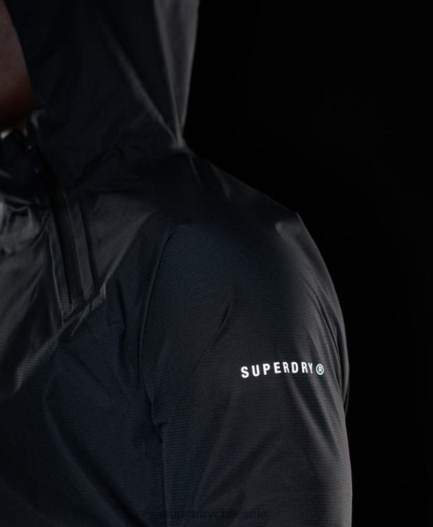 hombres Superdry negro chaqueta impermeable asimétrica de entrenamiento 2R68Z4787