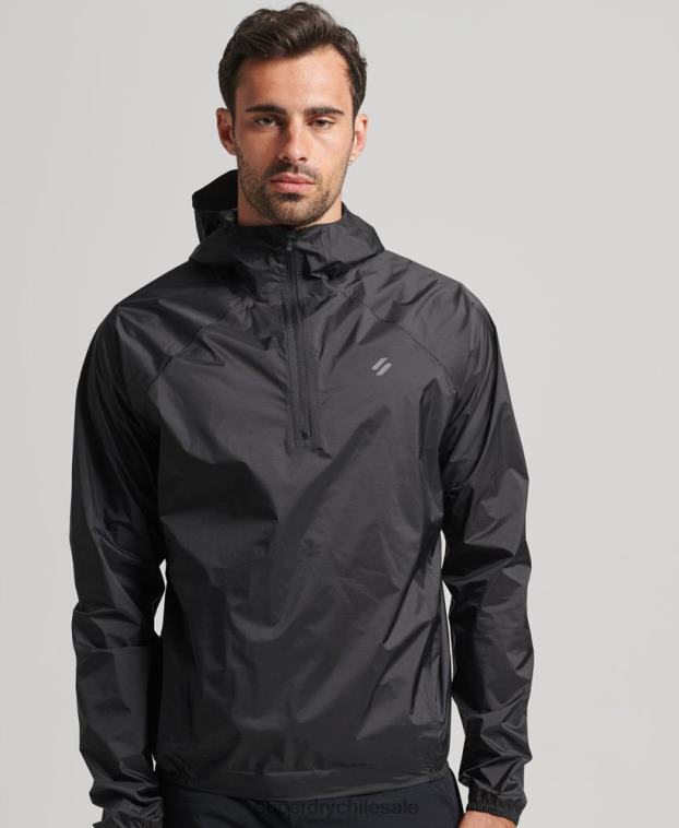 hombres Superdry negro chaqueta impermeable ligera run 2R68Z5363