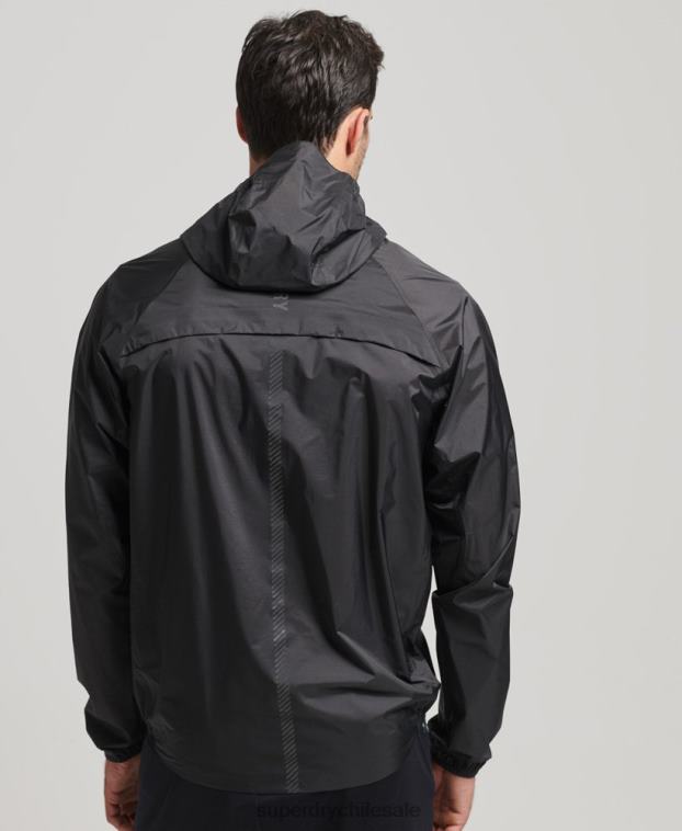 hombres Superdry negro chaqueta impermeable ligera run 2R68Z5363