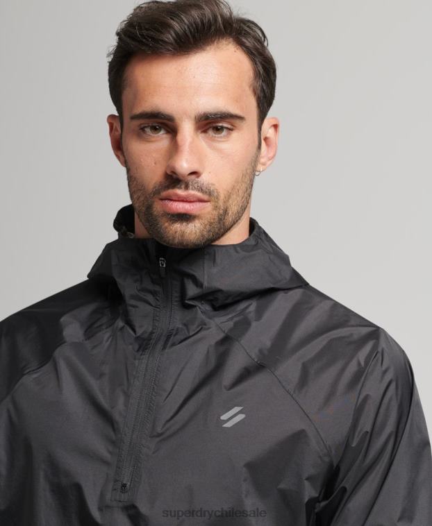 hombres Superdry negro chaqueta impermeable ligera run 2R68Z5363