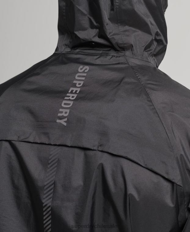 hombres Superdry negro chaqueta impermeable ligera run 2R68Z5363