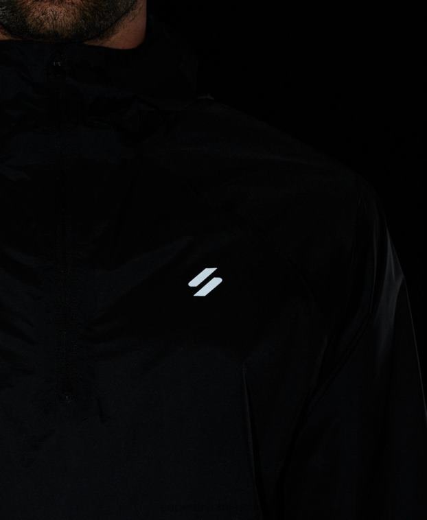 hombres Superdry negro chaqueta impermeable ligera run 2R68Z5363