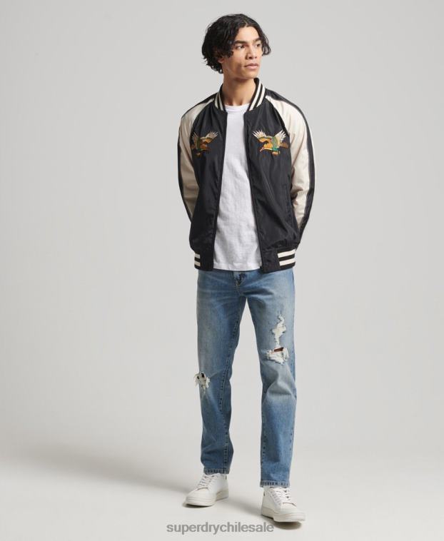 hombres Superdry negro chaqueta sukajan vintage 2R68Z4599