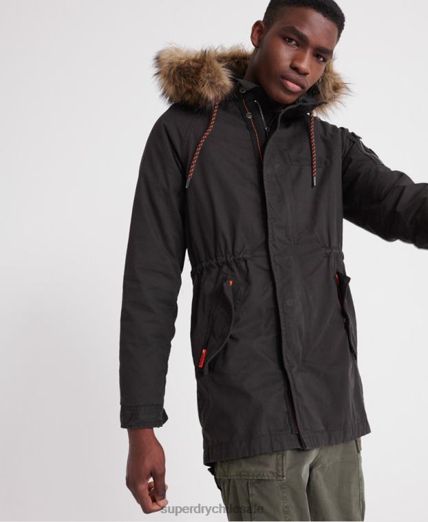 hombres Superdry negro parka de aviador rookie de montaña 2R68Z4605
