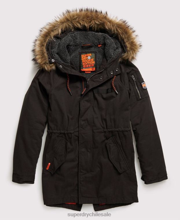 hombres Superdry negro parka de aviador rookie de montaña 2R68Z4605